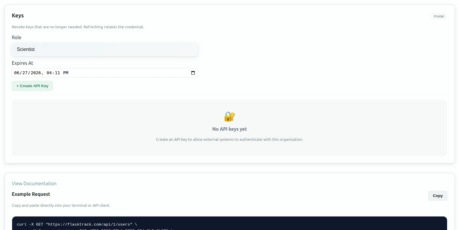 Flask Track API keys and integrations settings