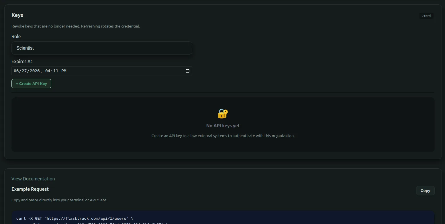 Flask Track API keys and integrations settings
