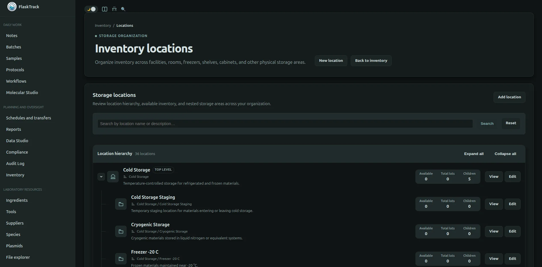 FlaskTrack electronic laboratory inventory for managing labspace, orders and on hand inventory for workflow execution