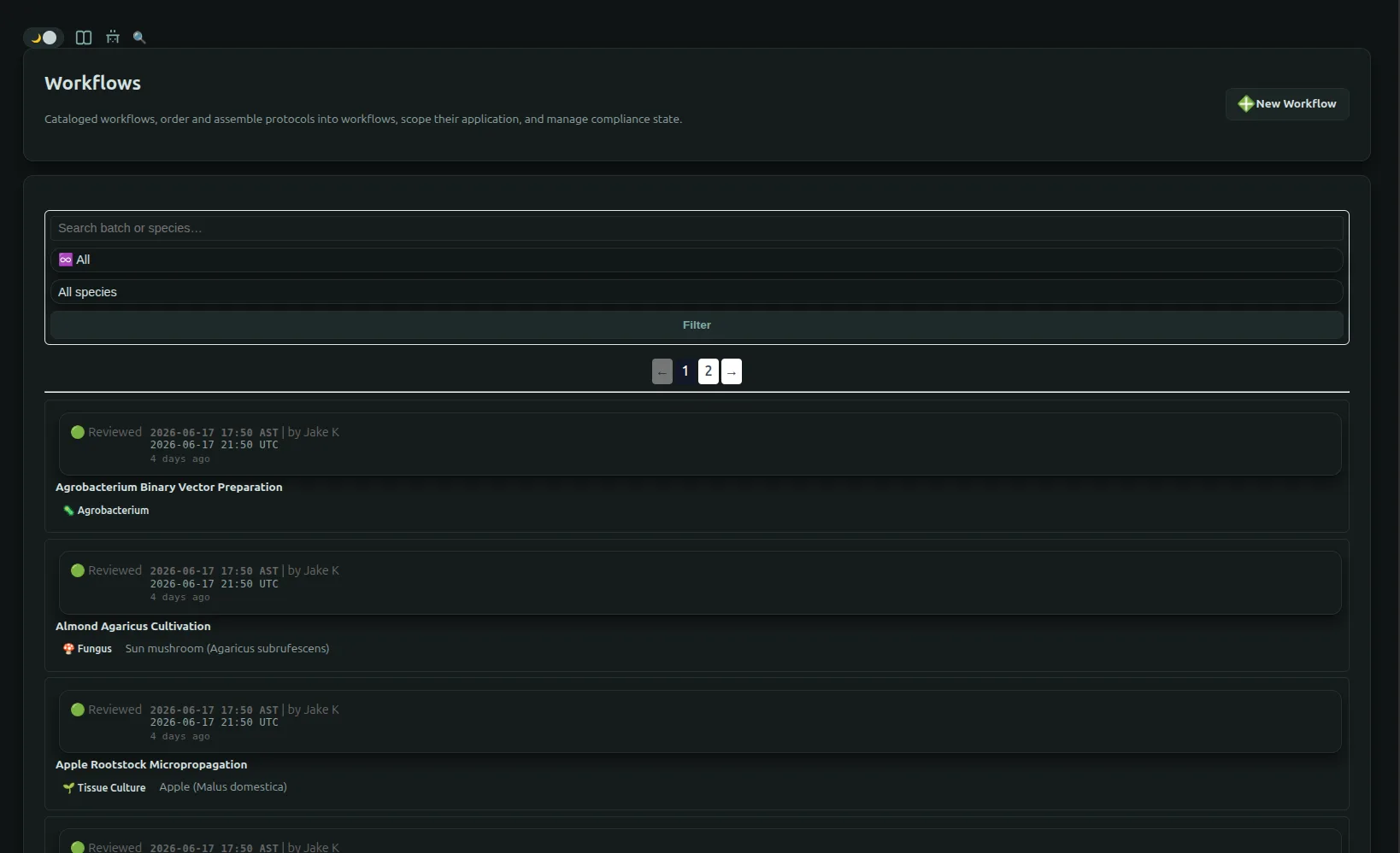 Flask Track workflows interface